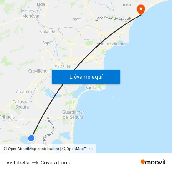 Vistabella to Coveta Fuma map
