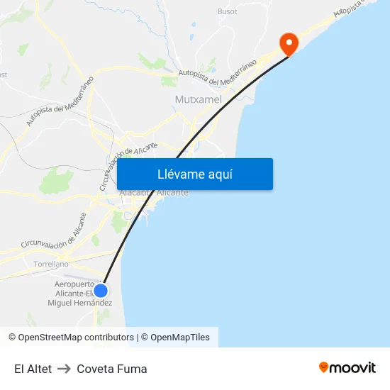 El Altet to Coveta Fuma map