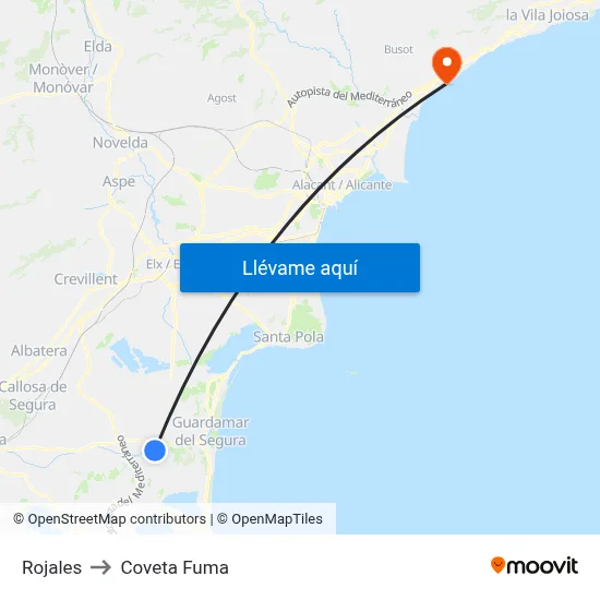 Rojales to Coveta Fuma map