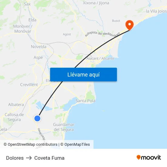 Dolores to Coveta Fuma map