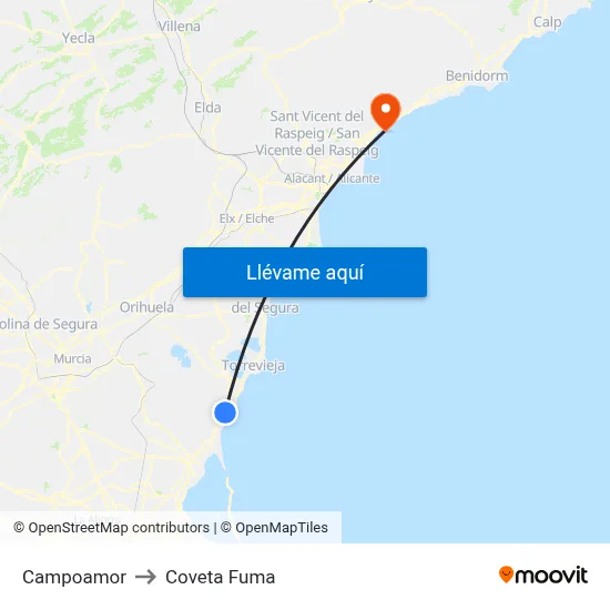 Campoamor to Coveta Fuma map