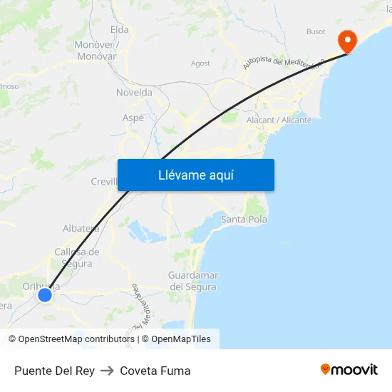 Puente Del Rey to Coveta Fuma map
