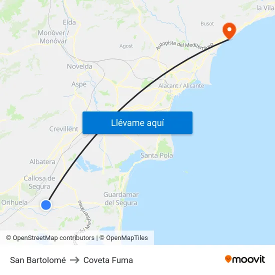 San Bartolomé to Coveta Fuma map