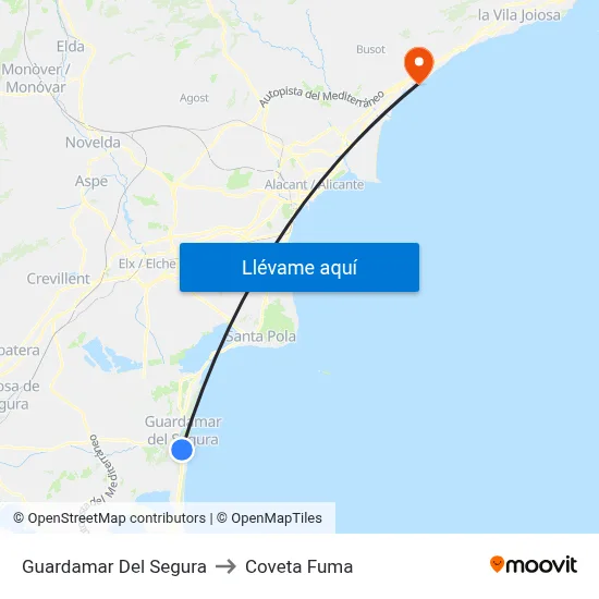 Guardamar Del Segura to Coveta Fuma map