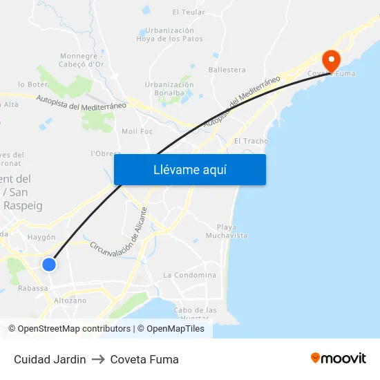Cuidad Jardin to Coveta Fuma map