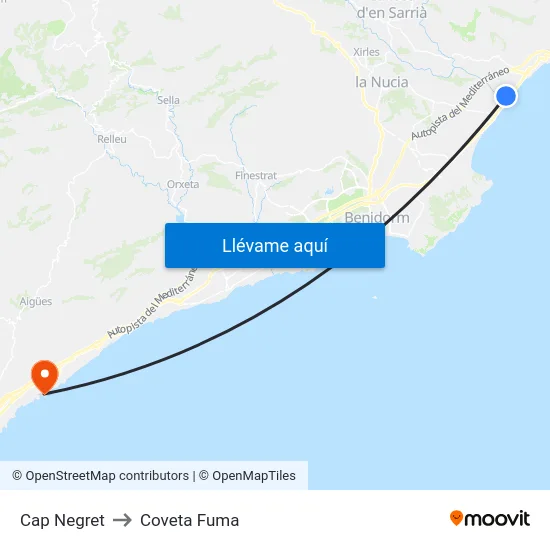 Cap Negret to Coveta Fuma map