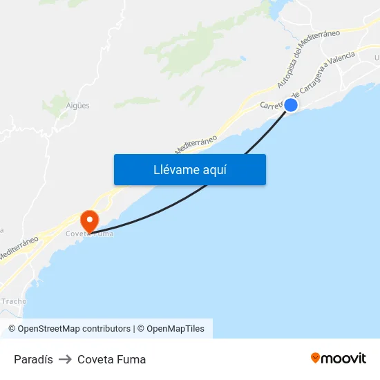 Paradís to Coveta Fuma map