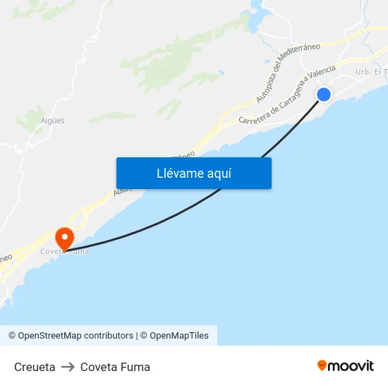 Creueta to Coveta Fuma map