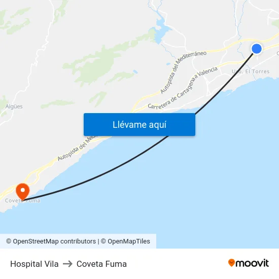 Hospital Vila to Coveta Fuma map