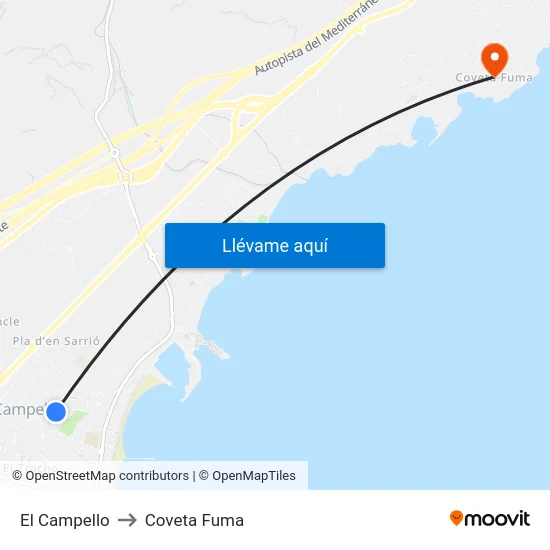 El Campello to Coveta Fuma map