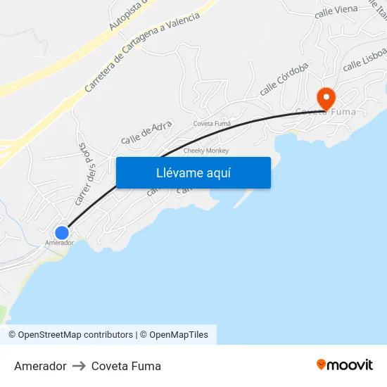 Amerador to Coveta Fuma map