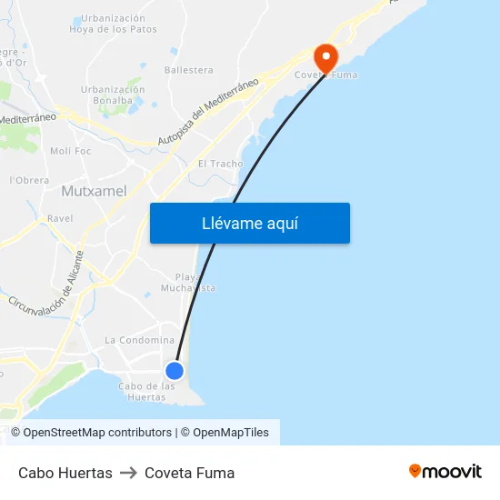 Cabo Huertas to Coveta Fuma map