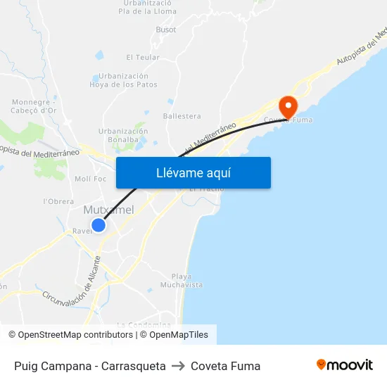 Puig Campana - Carrasqueta to Coveta Fuma map