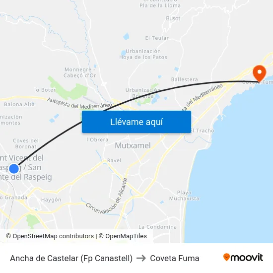 Ancha de Castelar (Fp Canastell) to Coveta Fuma map