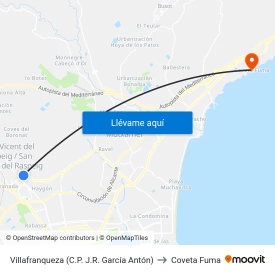 Villafranqueza (C.P. J.R. García Antón) to Coveta Fuma map