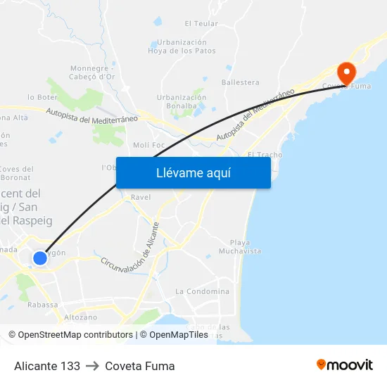 Alicante 133 to Coveta Fuma map