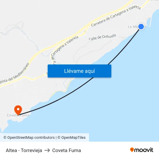 Altea - Torrevieja to Coveta Fuma map
