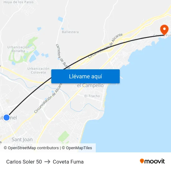 Carlos Soler 50 to Coveta Fuma map