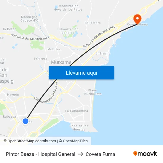 Pintor Baeza - Hospital General to Coveta Fuma map