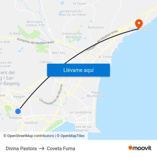 Divina Pastora to Coveta Fuma map