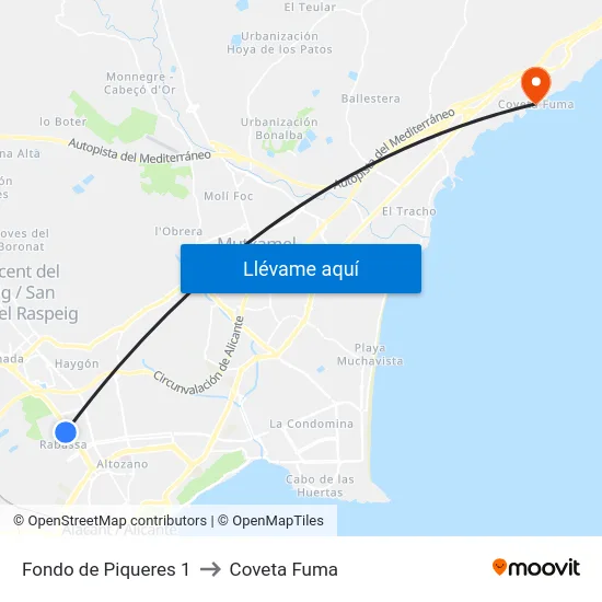 Fondo de Piqueres 1 to Coveta Fuma map