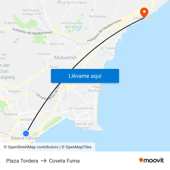 Plaza Tordera to Coveta Fuma map