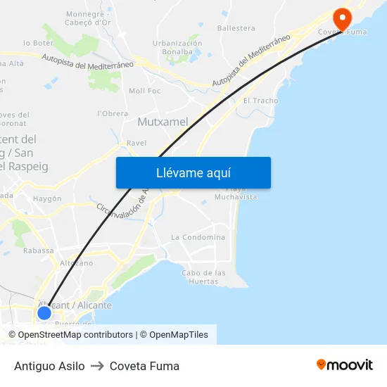 Antiguo Asilo to Coveta Fuma map