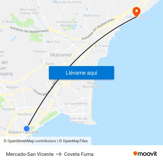 Mercado-San Vicente to Coveta Fuma map