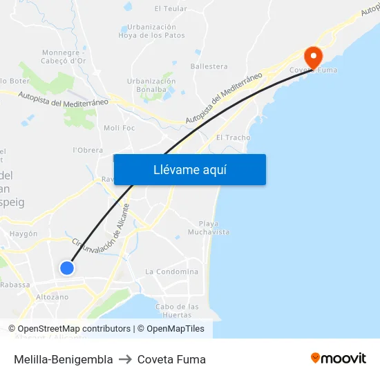 Melilla-Benigembla to Coveta Fuma map