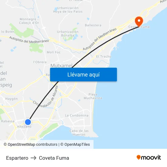 Espartero to Coveta Fuma map