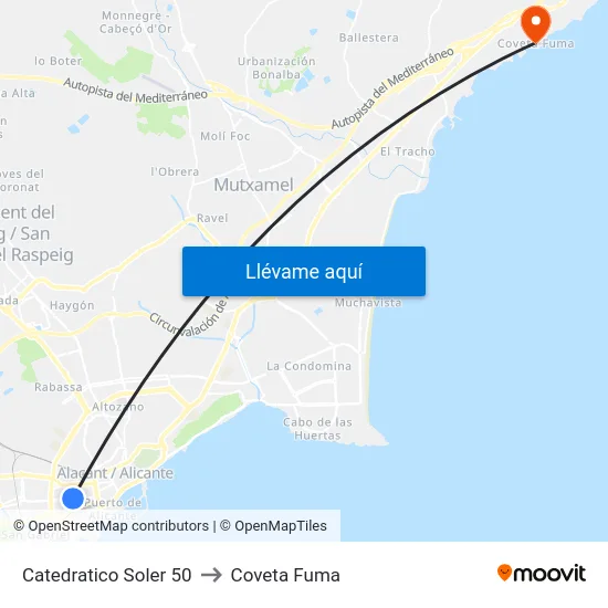 Catedratico Soler 50 to Coveta Fuma map