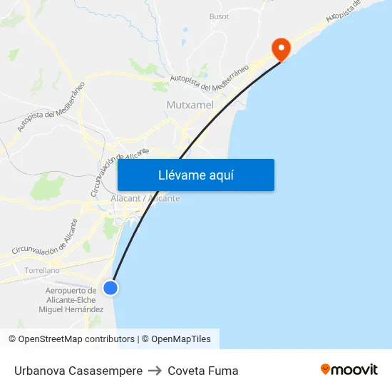 Urbanova Casasempere to Coveta Fuma map