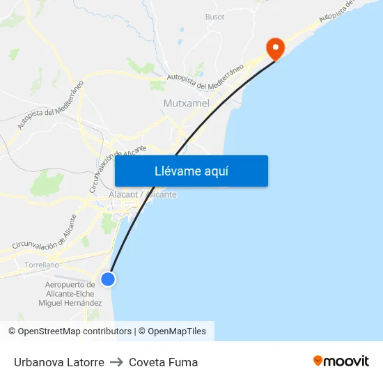 Urbanova Latorre to Coveta Fuma map