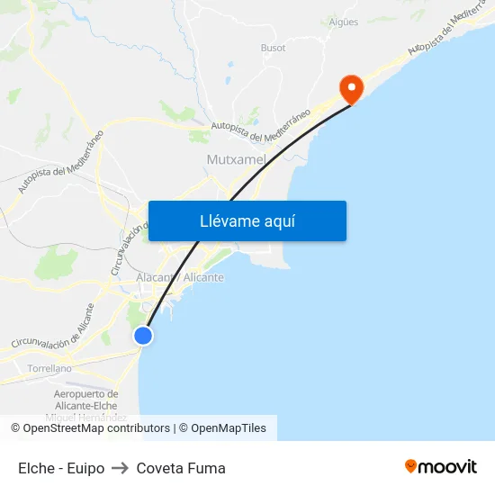 Elche - Euipo to Coveta Fuma map