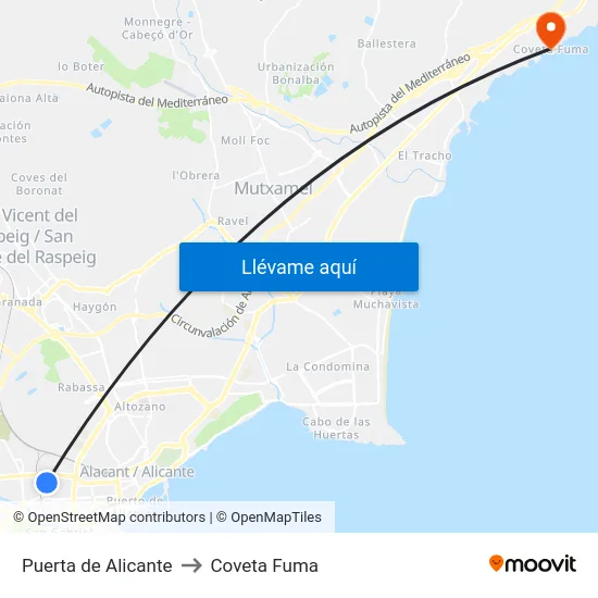 Puerta de Alicante to Coveta Fuma map