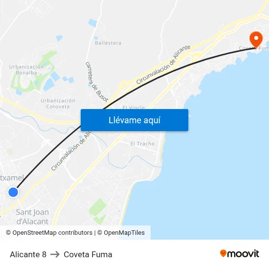 Alicante 8 to Coveta Fuma map