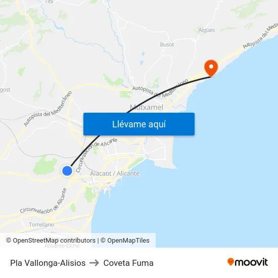 Pla Vallonga-Alisios to Coveta Fuma map