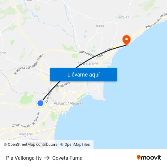 Pla Vallonga-Itv to Coveta Fuma map