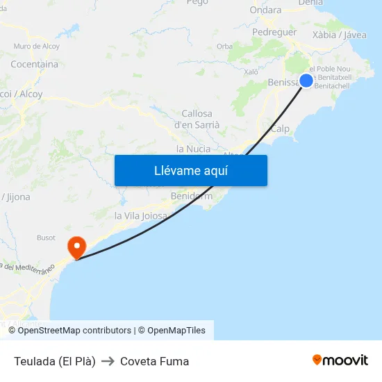 Teulada (El Plà) to Coveta Fuma map