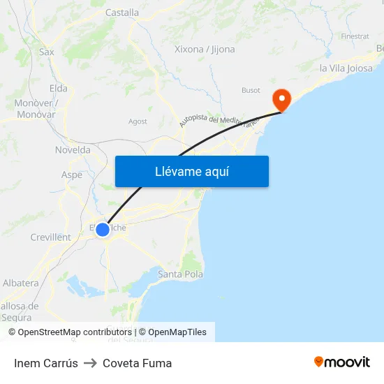 Inem Carrús to Coveta Fuma map