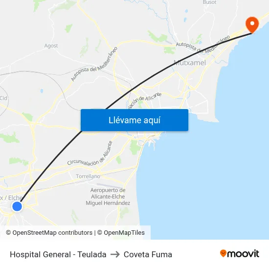 Hospital General - Teulada to Coveta Fuma map