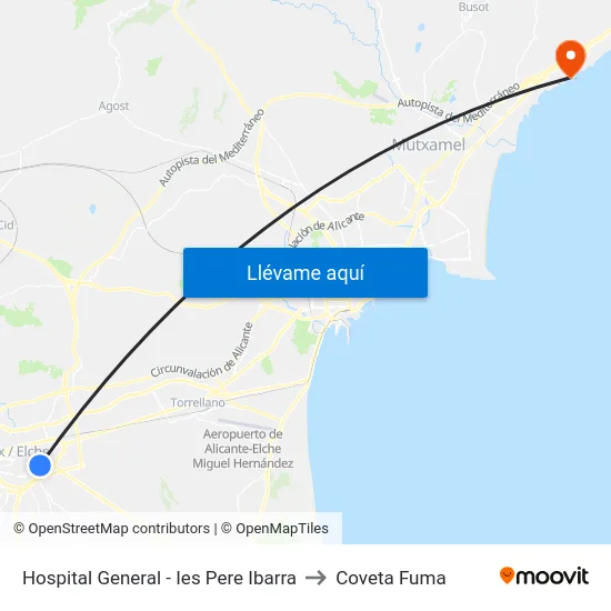 Hospital General - Ies Pere Ibarra to Coveta Fuma map