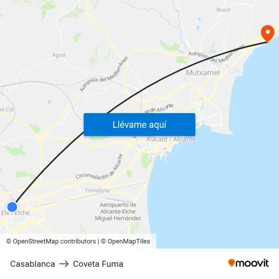 Casablanca to Coveta Fuma map