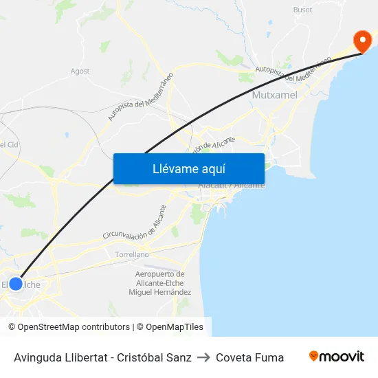 Avinguda Llibertat - Cristóbal Sanz to Coveta Fuma map