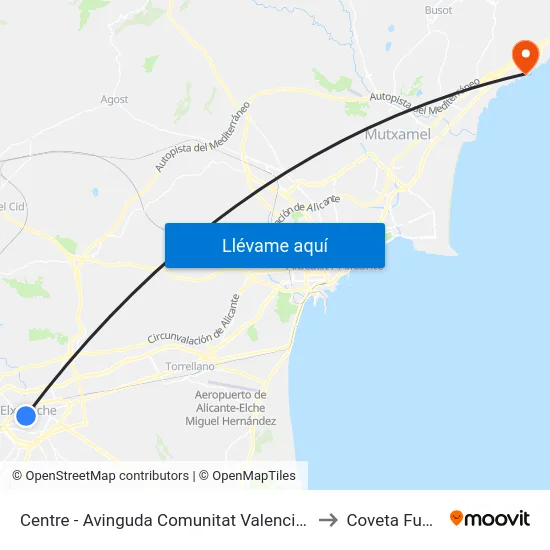 Centre - Avinguda Comunitat Valenciana to Coveta Fuma map
