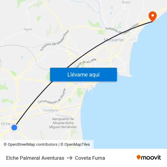 Elche Palmeral Aventuras to Coveta Fuma map