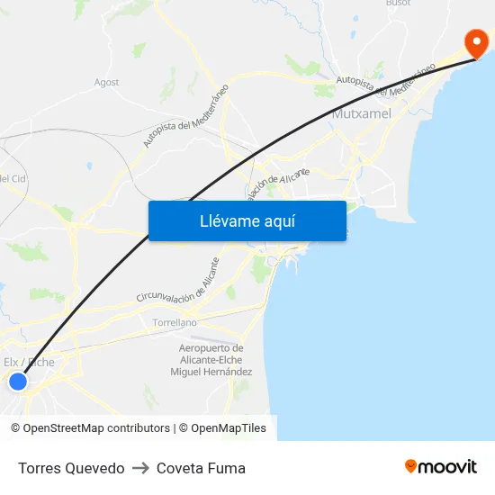 Torres Quevedo to Coveta Fuma map