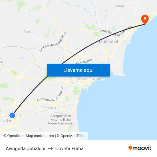 Avinguda Jubalcoi to Coveta Fuma map