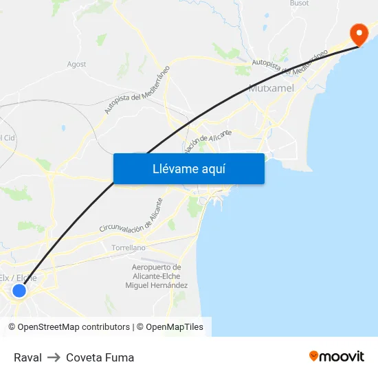 Raval to Coveta Fuma map