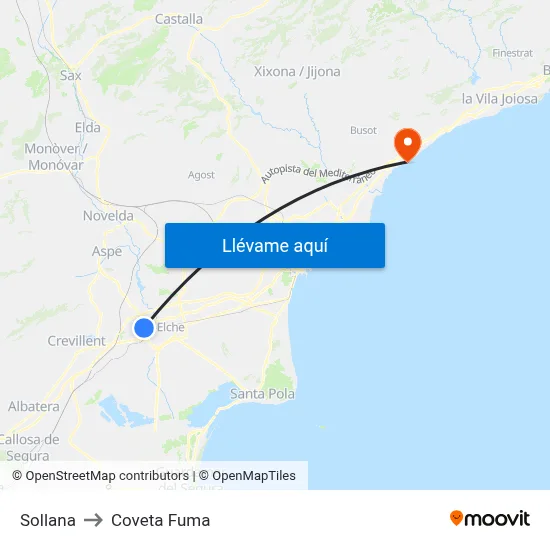 Sollana to Coveta Fuma map